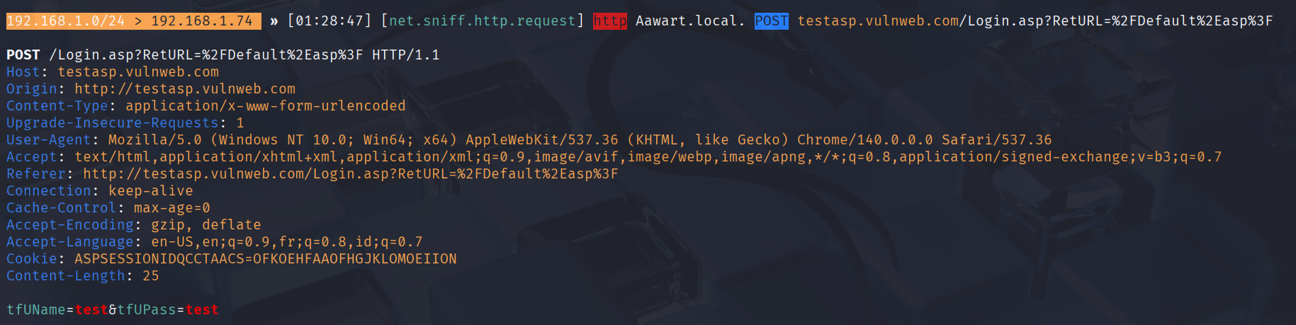 Bettercap HTTP login capture
